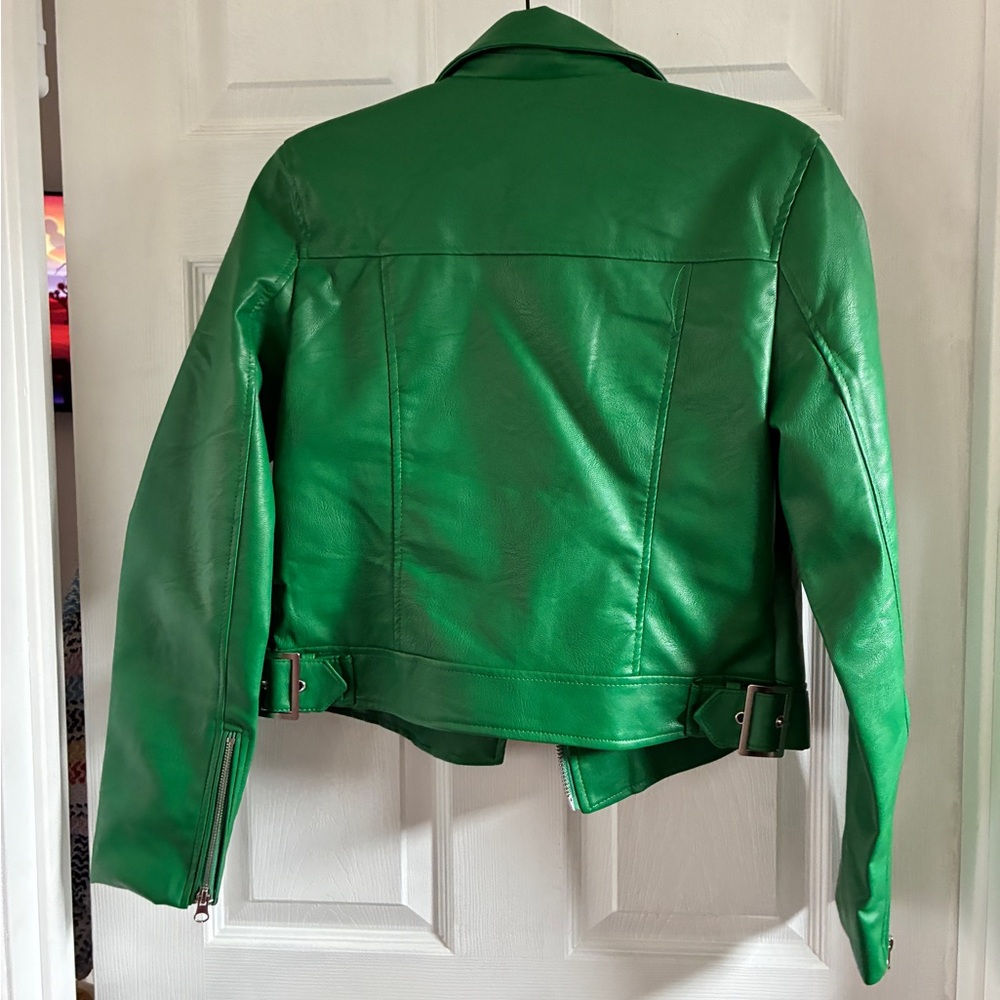 Love Tree Vibrant Green Faux Leather Moto Jacket - Picture 3 of 4